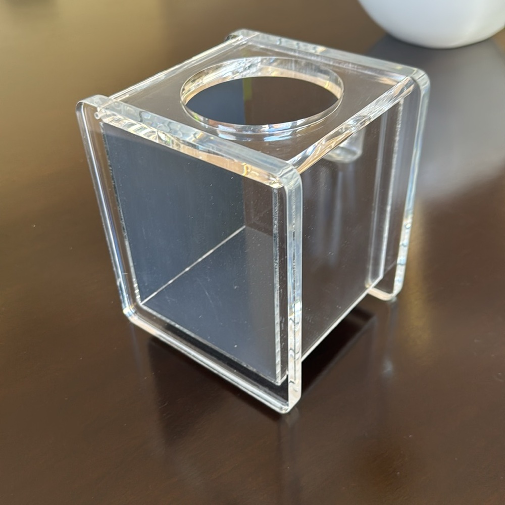 Lucite Mirror Cube Tissue Holder - Picture 2 of 9
